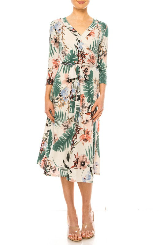 Aloha Faux Wrap Dress - TAUPE-PINK / L