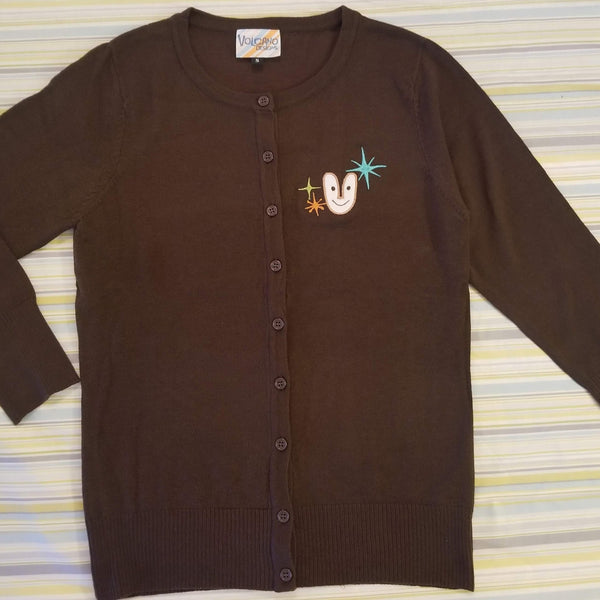 Tiki Bob Applique Embroidered Cardigan Sweater in Cocoa