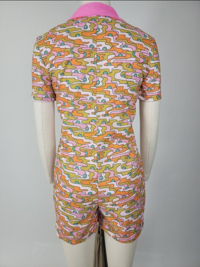 Women's Shorts Romper in Pink Waves