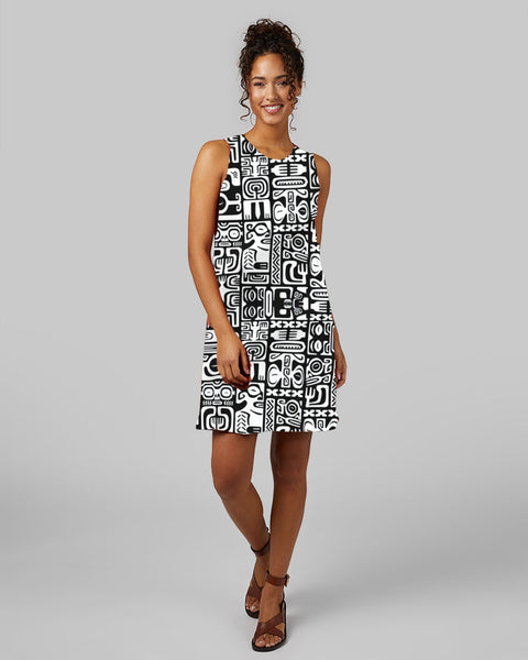 Tank Dress - Black & White Tiki