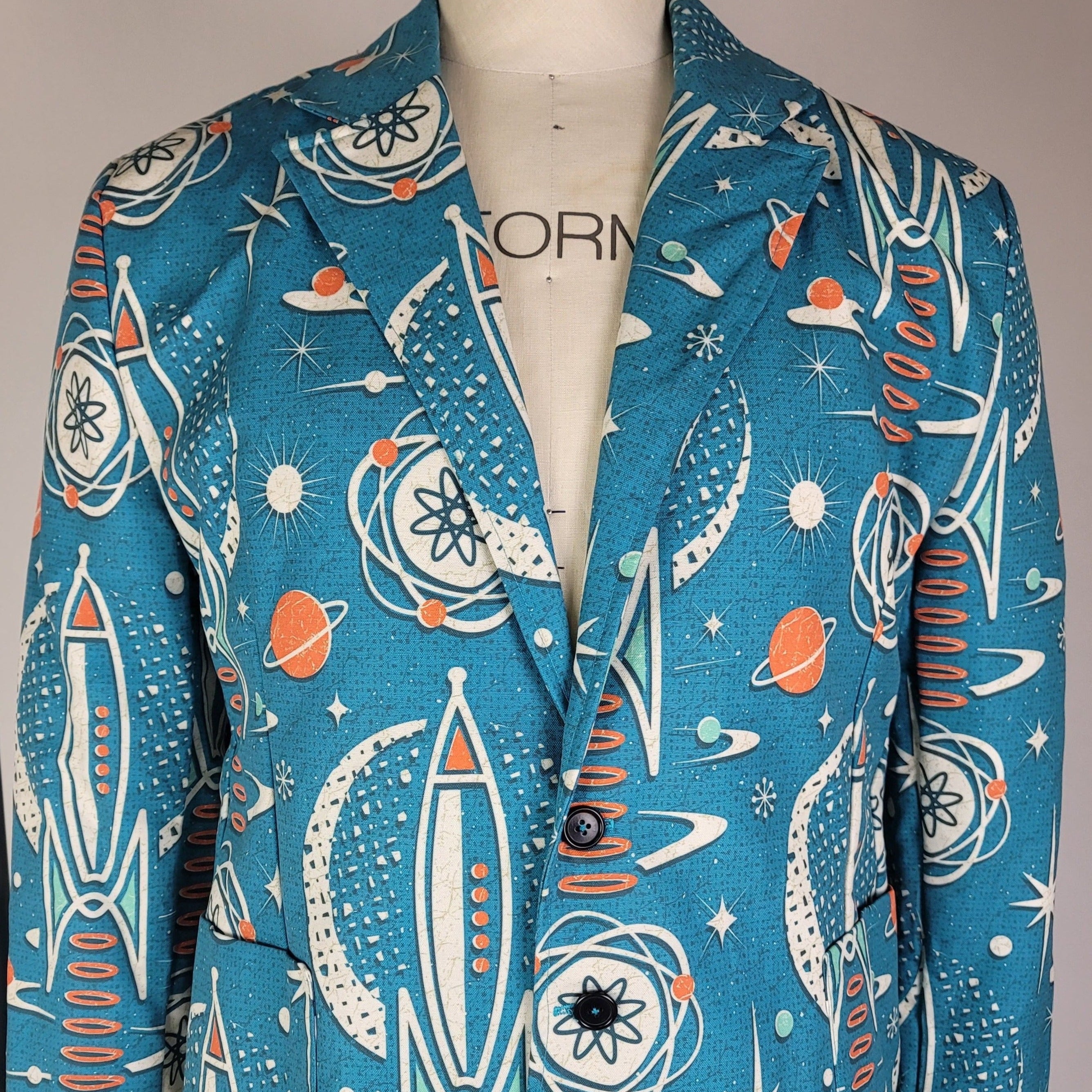 mid-century sandwich isles jacket handmade in san diego by volcano designs from spoonflower fabric