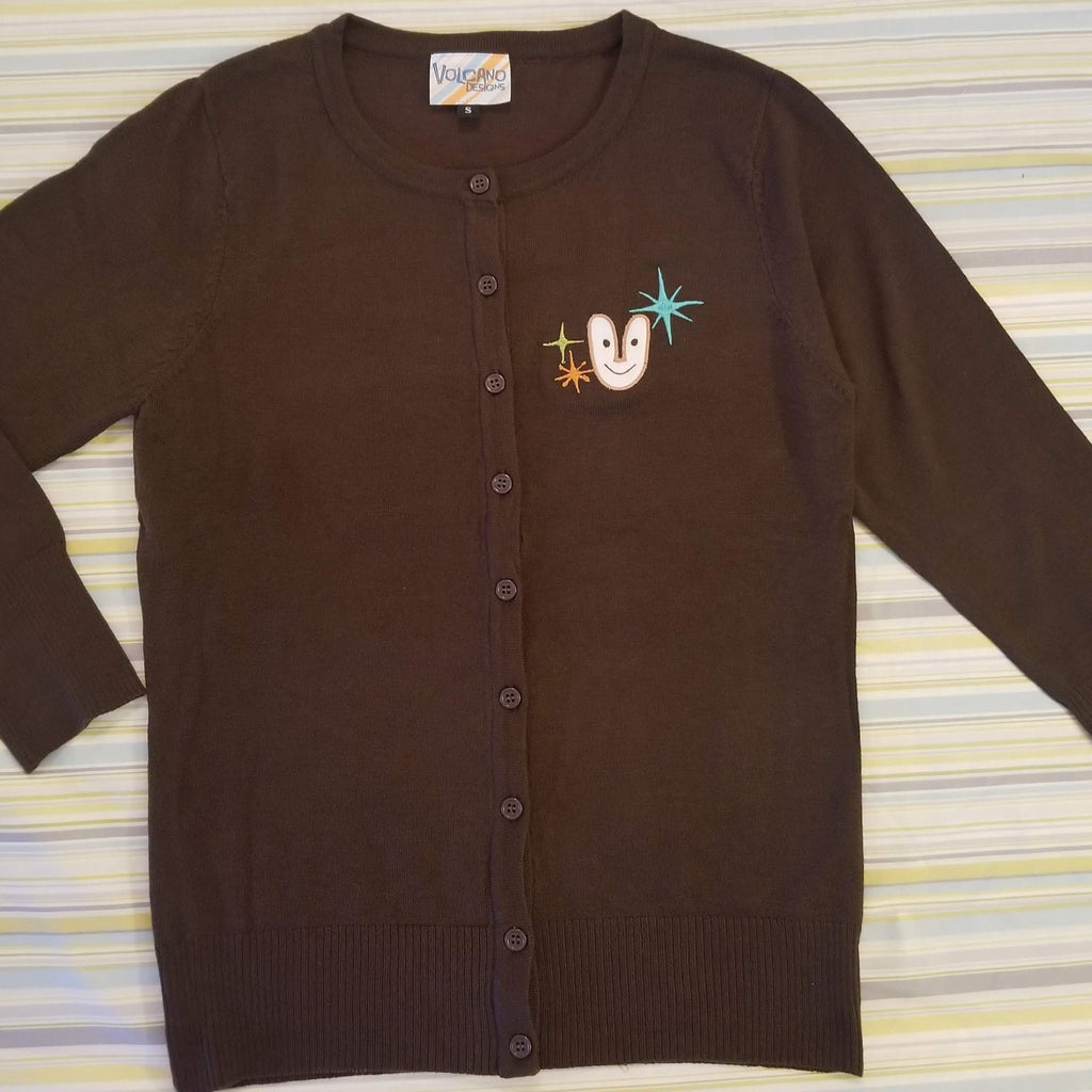 Tiki Bob Applique Embroidered Cardigan Sweater in Cocoa