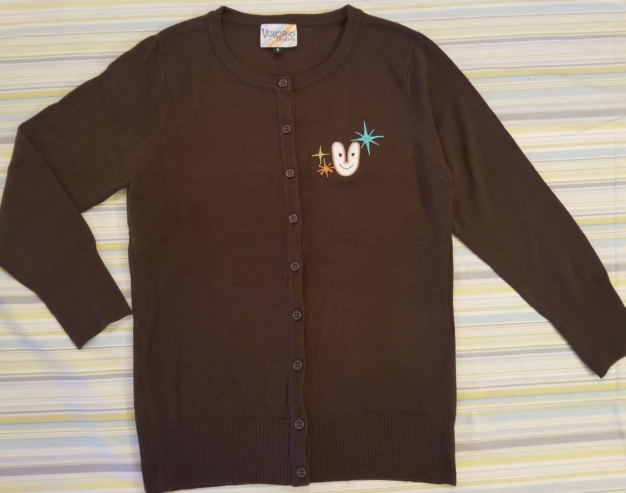 Tiki Bob Applique Embroidered Cardigan Sweater in Cocoa