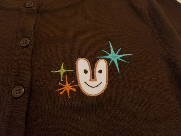 Tiki Bob Applique Embroidered Cardigan Sweater in Cocoa